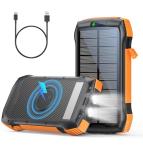 MOSKIZ Solar Charger Power Bank, 40000mAh Wireless Portable Charger QC3.0 PD 20W Fast Charging with USB-C in/Output, External Battery Pack with Dual Flashlights Hiking Camping Essential