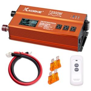 2000W Pure Sine Wave Inverter, Car Power Inverter, 12V DC to 110V, with Type-C, Dual 5.2V/2.4A USB, 3AC Outlets for Home,Camping, RV, Truck, Vehicles