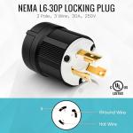 NEMA L6-30P Locking Plug, Generator Twist Lock Adapter Male Plug, 30 Amp, 250 Volt, 2 Pole, 3 Wire Grounding, Heavy Duty Industrial Grade, Electrical Replacement Connector, UL Listed