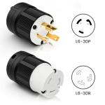 NEMA L6-30P Locking Plug, Generator Twist Lock Adapter Male Plug, 30 Amp, 250 Volt, 2 Pole, 3 Wire Grounding, Heavy Duty Industrial Grade, Electrical Replacement Connector, UL Listed
