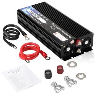 ROADGIVE 3000W Pure Sine Wave Inverter 12V DC to 110V AC, Car Power Inverter with Dual AC Outlets, LCD Display, Smart Cooling Fan for Home, Vehicle, Road Trips, Camping