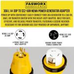 NEMA L14-30P to 50A SS2-50R RV Marine Power Generator Adapter, 30A L14-30P to SS2-50R, 30A Male 4 Prong Twist Lock Adaptor to 50A SS2-50R Plug Female with Locking Ring, 125V/250V by FASWORX