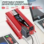 Cantonape 1000W/2000W(Peak) Car Power Inverter DC 12V/24V to 110V AC Converter with LCD Display Dual AC Outlets 3.0A USB and Type-C Car Charger for Car Home Laptop Truck Red