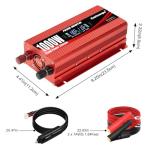 Cantonape 1000W/2000W(Peak) Car Power Inverter DC 12V/24V to 110V AC Converter with LCD Display Dual AC Outlets 3.0A USB and Type-C Car Charger for Car Home Laptop Truck Red