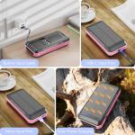 Wreaoves Solar Power Bank 33800mAh Wireless Portable Charger with Built-in 4 Cables, Fast Charging Battery Pack with 7 Outputs,4 Inputs, LED Camping Flashlight,Compass
