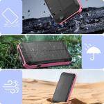 Wreaoves Solar Power Bank 33800mAh Wireless Portable Charger with Built-in 4 Cables, Fast Charging Battery Pack with 7 Outputs,4 Inputs, LED Camping Flashlight,Compass