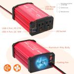 ALLWEI 300W Power Inverter DC 12V to 110V AC, Compact Car Plug Adapter Outlet with 27W PD USB-C &18W USB-A Fast Charging, Cigarette Lighter Adapter Car Charger for Phone, Laptop on Road Trip - Red