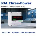 63A 110/120V Triple Power Automatic Transfer Switch,Automatic Switching Between Utility Power、Generator and Inverter,Overcurrent Protection,Overvoltage and undervoltage Protection