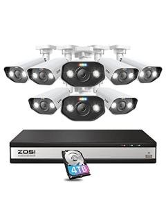ZOSI 16CH 4K PoE Security Camera System with 2 Way Audio,H.265+ 8MP 16CH NVR with 4TB HDD for 24/7 Recording,8X 5MP PoE IP Cameras Indoor Outdoor with Person Vehicle Detection,Color Night Vision