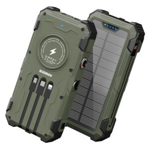 Sudrov Solar Power Bank 42,800mAh, 15W Wireless Portable Charger with Built-in Cables, Outdoor Solar Battery Pack with LED Flashlight, Fast Charging for iPhone, Samsung, iPad etc