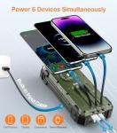 Sudrov Solar Power Bank 42,800mAh, 15W Wireless Portable Charger with Built-in Cables, Outdoor Solar Battery Pack with LED Flashlight, Fast Charging for iPhone, Samsung, iPad etc