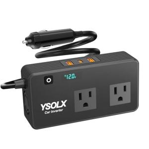 YSOLX 300W Power Inverters for Vehicles, DC 12v to AC 110v Car Inverter Converter, 24W USB Fast Charging Port, Dual AC Car Plug Adapter Outlet for Laptops Camping (LED Display)