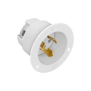 ENERLITES NEMA L5-30 Flanged Inlet Generator Plug, Locking Receptacle Socket, 30 Amp, 125 Volt, 2 Pole, 3 Wire Grounding, Industrial Grade, 66453-W, White