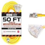 50ft Lighted Outdoor Extension Cord with 3 Outlets