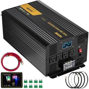 VEVOR Pure Sine Wave Inverter 3500 Watt Power Inverter, DC 12V to AC 120V Car Inverter, with USB Port LCD Display Remote Controller and AC Outlets, for RV Truck Car Solar System Travel Camping