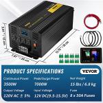 VEVOR Pure Sine Wave Inverter 3500 Watt Power Inverter, DC 12V to AC 120V Car Inverter, with USB Port LCD Display Remote Controller and AC Outlets, for RV Truck Car Solar System Travel Camping