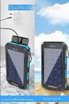 WONGKUO Solar Charger Power Bank - 36800mAh Solar Phone Charger, QC3.0 Fast Charger with LED Flashlight, IP65 Waterproof Portable Power Bank for Outdoor Activities (Blue)