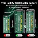 POWJIELI 18500 Rechargeable Solar Batteries 3.2V, LiFePO4 1000mAh 3.2v Lithium Battery for Outdoor Garden Solar Lights, Flashlight (8 Pack)