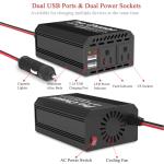 Pro Chaser 400W Car Power Inverter 12V DC to 110V AC Car Truck RV Inverter 6.2A Dual USB Charging Ports for Road Trips (USB C Adaptors Included) (Black)