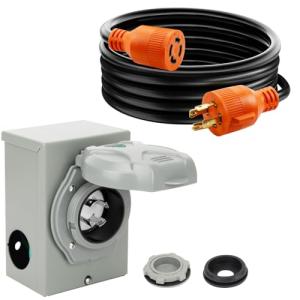 OPL5 30 Amp Generator Cord and Power Inlet Box, 15 Feet 30A Generator Extension Cord, Pre-Drilled 30 Amp Generator Inlet Box with Cord, NEMA L14-30P/L14-30R ETL Listed, 2 Years Warranty