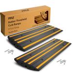Pyle 8 Ft. Rubber Curb Ramp Set - Pack of 2 Heavy Duty Non-Slip Threshold Ramps for Driveways & Sidewalks, Waterproof, Yellow Reflective Strips, Expansion Screws Included, 48’’x16’’x2.6’’ Inches