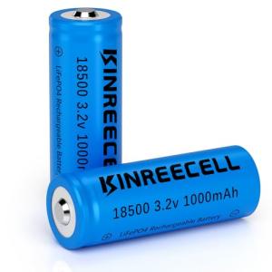KINREECELL LiFePO4 18500 3.2v 1000mAh 3.2wh Solar Battery, 18500 3.2 Volt Rechargeable Li-ion Battery for Outdoor Solar Lights, Garden Solar Lights, Flashlight (2 Pack)