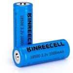 KINREECELL LiFePO4 18500 3.2v 1000mAh 3.2wh Solar Battery, 18500 3.2 Volt Rechargeable Li-ion Battery for Outdoor Solar Lights, Garden Solar Lights, Flashlight (2 Pack)