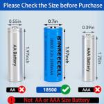 KINREECELL LiFePO4 18500 3.2v 1000mAh 3.2wh Solar Battery, 18500 3.2 Volt Rechargeable Li-ion Battery for Outdoor Solar Lights, Garden Solar Lights, Flashlight (2 Pack)