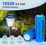 KINREECELL LiFePO4 18500 3.2v 1000mAh 3.2wh Solar Battery, 18500 3.2 Volt Rechargeable Li-ion Battery for Outdoor Solar Lights, Garden Solar Lights, Flashlight (2 Pack)