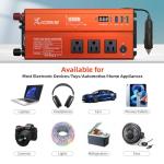 1000W Pure Sine Wave Inverter, Car Power Inverter, 12V DC to 110V AC Power Converter, Emergency Power Inverter with Type-C, Dual 5.2V/2.4A USB, 3AC Outlets for Home,Camping, RV, Truck, Vehicles