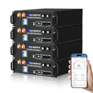 ECO-WORTHY 48V 400Ah Server Rack Battery LiFePO4 w/Bluetooth | 4 Pack 20.48kWh Solar Battery Kit for Home Backup | UL1973 & UL9540A & CEC Listed (Get Free 48V Monitor)
