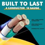 Tellegloww 25 ft 20 Amp Generator Extension Cord Compatible with NEMA L14-20P Male Plug to L14-20R Female Receptacle 4 Prong Twist Locking Generator Power Cord, STW 4x12 Gauge, 250 Volt 5000 Watts