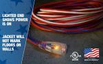 Southwire Extension Cord - Built for Outdoor & Indoor Power Use with Contractor-Grade Durability - Heavy-Duty SJTW Jacket - UL Certified - 12/3 SJTW - Red/White/Blue - 100 Foot