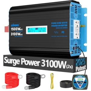 GIANDEL 1500 Watt Pure Sine Wave Power Inverter 12V DC to 120V AC,3100W Surge Peak Power,UL Listed GFCI Outlets,FCC Approved,USB-C36W,Remote with Battery Monitor for RVs,Campers,Off Grid Solar Setup