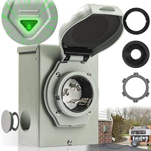 50 Amp Weatherproof Generator Inlet Box with Light