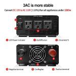 1500W 12V to 110V Power Inverter with 3 Outlets