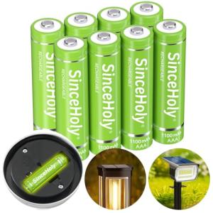 SINCEHOLY 8-Pack Rechargeable AAA Solar Batteries