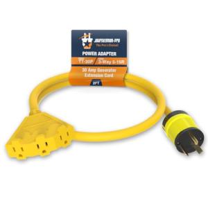 L5-30 or TT-30P to Triple 5-15R Generator Power Cord Adapter, by Journeyman Pro | 30A to 15A/110V 3-Way Splitter | 3-Prong RV Distribution Cords (2'FT TT30P to Triple 5-15R)