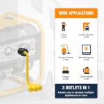 L5-30 or TT-30P to Triple 5-15R Generator Power Cord Adapter, by Journeyman Pro | 30A to 15A/110V 3-Way Splitter | 3-Prong RV Distribution Cords (2'FT TT30P to Triple 5-15R)