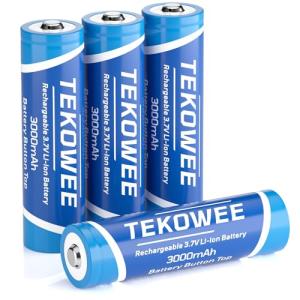 TEKOWEE 4 Pack 3.7V Rechargeable Button Top Batteries
