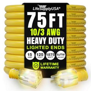 75ft Heavy Duty Waterproof Extension Cord 15A