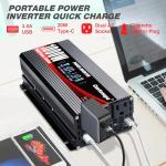 Cantonape 1000W/2000W(Peak) Car Power Inverter DC 12V to 110V/120V AC Converter with LCD Display Dual AC Outlets and Dual USB Car Charger for Car Camping Laptop Truck Black