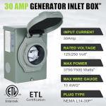 30 Amp Weatherproof Generator Inlet Box, NEMA L14-30P