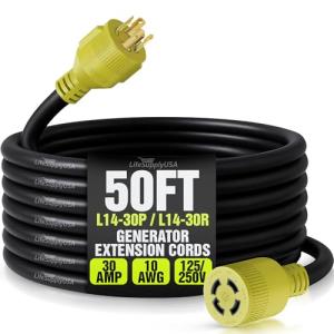 50ft 30 AMP Generator Extension Cord with Strap
