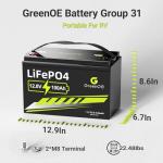 GREENOE 12V 100Ah LiFePO4 Battery Group 31 With Built-in 100A BMS,15000 Deep Cycles Rechargeable Lithium Battery Prefect for Solar System, Rvs, Marine, Vans, Trailer, Backup