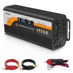 500W Pure Sine Wave Inverter (1000W Peak), 12V/24V Auto-Detect, 50Hz/60Hz Switchable, LCD Display, Type-C Fast Charging, Silent Design, Overload & Overheat Protection for RV, Home (Black-500W)