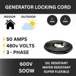 50A 480V 3-Phase Heavy-Duty Power Cord 25 FT