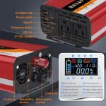 500W Pure Sine Wave Inverter (1000W Peak), 12V/24V Auto-Detect, 50Hz/60Hz Switchable, LCD Display, Type-C Fast Charging, Silent Design, Overload & Overheat Protection for RV, Home (RED-500W)