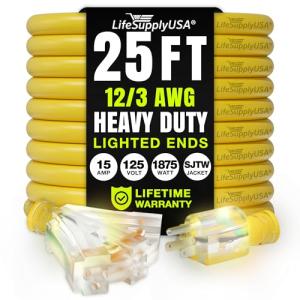 25ft Heavy Duty 3-Outlet Extension Cord, Yellow