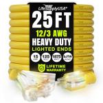 25ft Heavy Duty 3-Outlet Extension Cord, Yellow